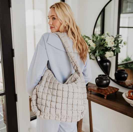 Sand Quilted Hobo Tote