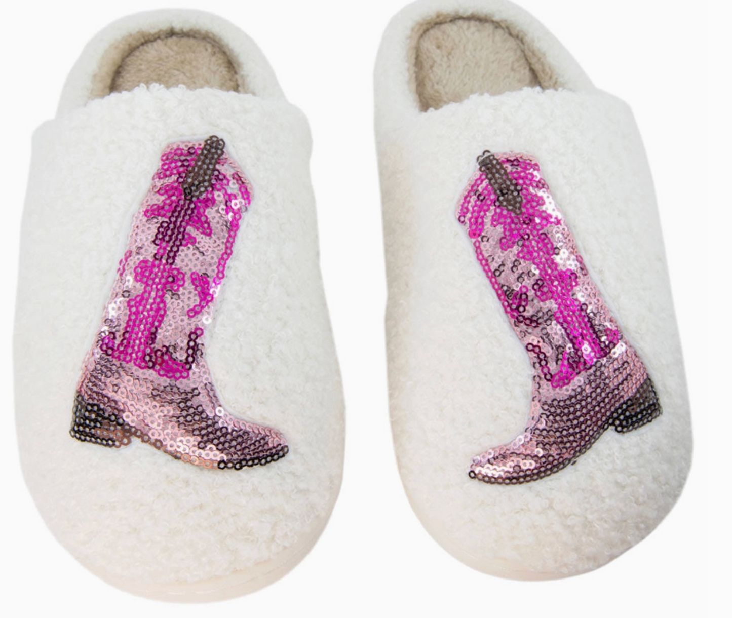 Pink Sequin Boot Slippers